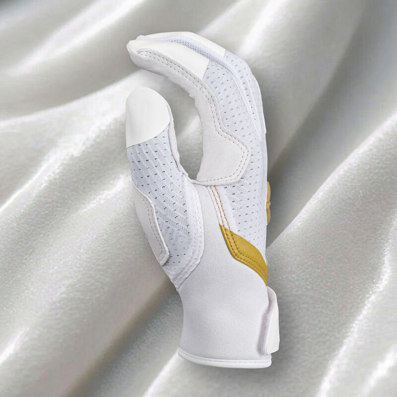 Thumb of a "Snowstorm" Easton Ghost Ethos fastpitch batting glove with a white snowstorm theme background