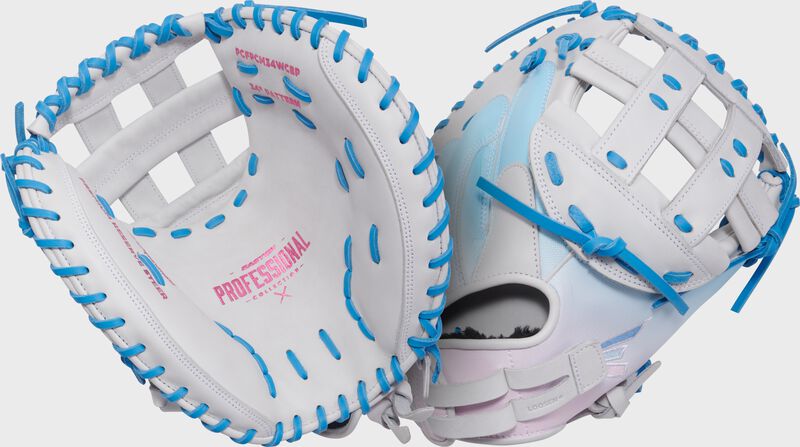 Professional Collection Color Splash 2.0 White/Columbia Blue/Pink 34" Fastpitch Catcher's Mitt, Right Hand Throw