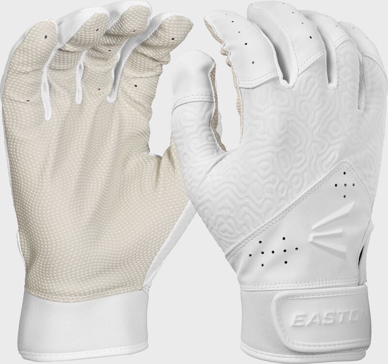 A pair of white Easton Fundamental 2.0 Fastpitch Batting Gloves loading=