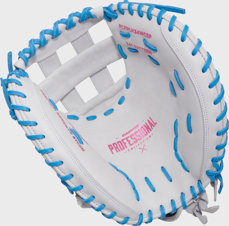 Professional Collection Color Splash 2.0 White/Columbia Blue/Pink 34" Fastpitch Catcher's Mitt, Right Hand Throw