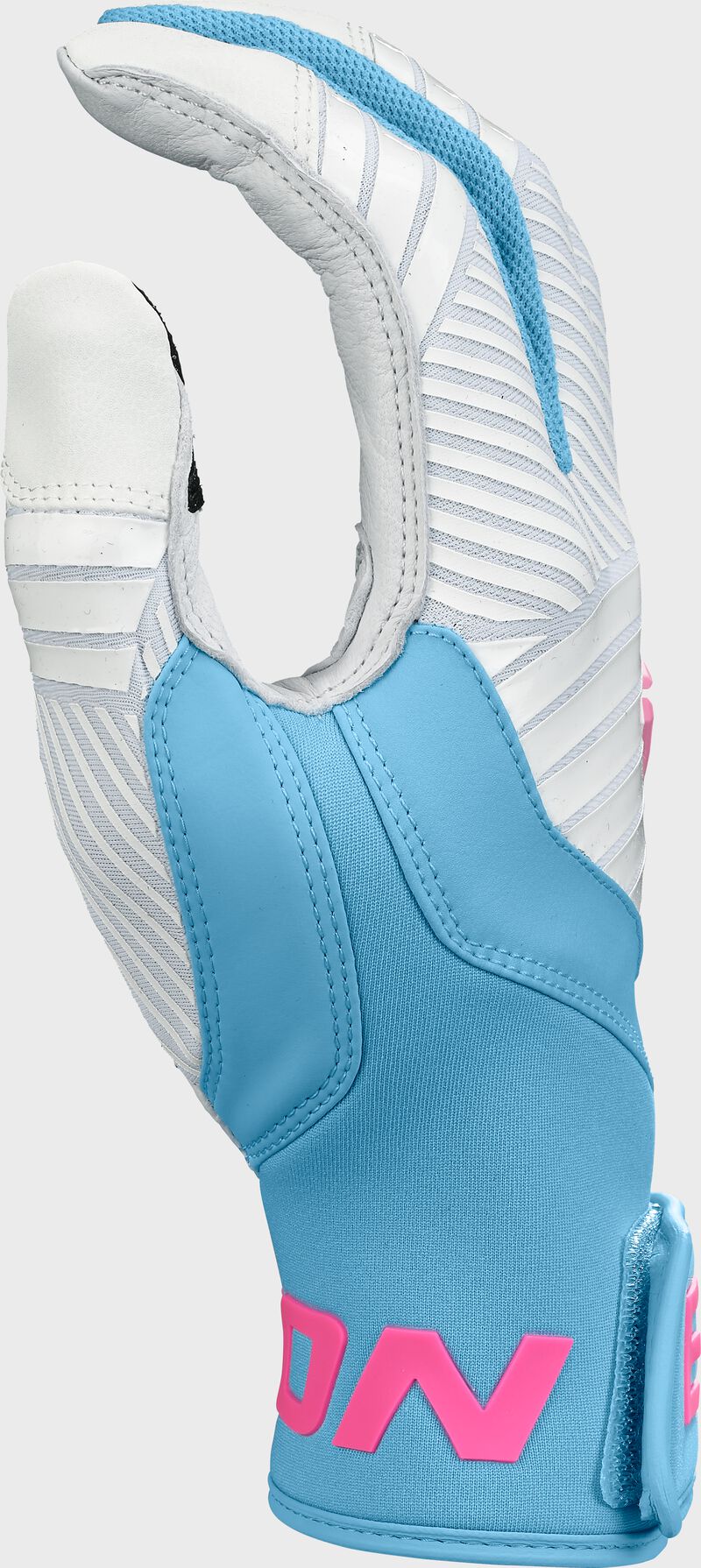 Columbia blue/white thumb of a Walk-Off Ethos Pool Party batting glove
