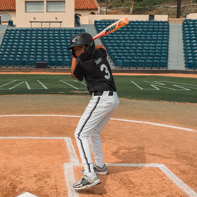 Picture of a player in the batters box with an Easton MAV2 Flash USA Baseball bat loading=