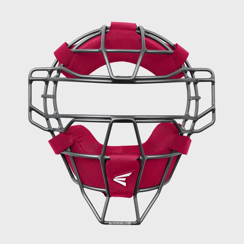 Front of a red Hyperlite Catcher's Mask