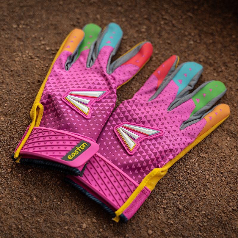 Picture of the back of a pair of pink Easton x Happiness Project Ghost NX fastpitch batting gloves