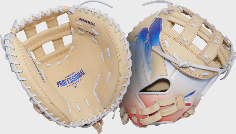 Professional Collection Color Splash 2.0 Camel/Red/White/Blue 34" Fastpitch Catcher's Mitt, Right Hand Throw