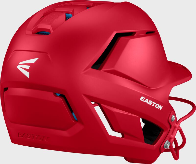 Back of a scarlet Easton Z50 fastpitch batting helmet loading=