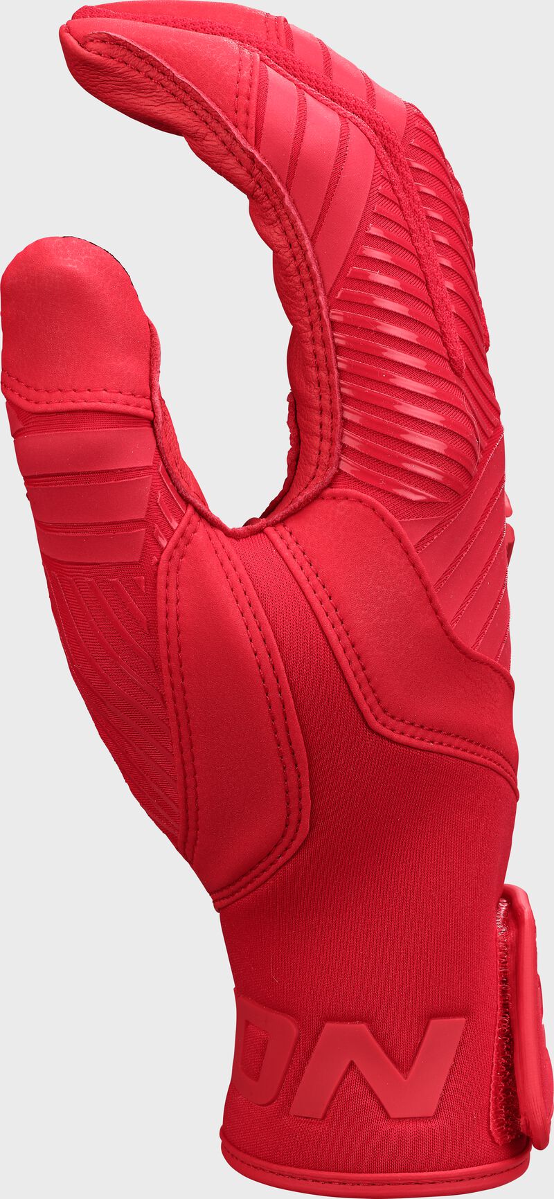 Red thumb of a Walk-Off Ethos batting glove