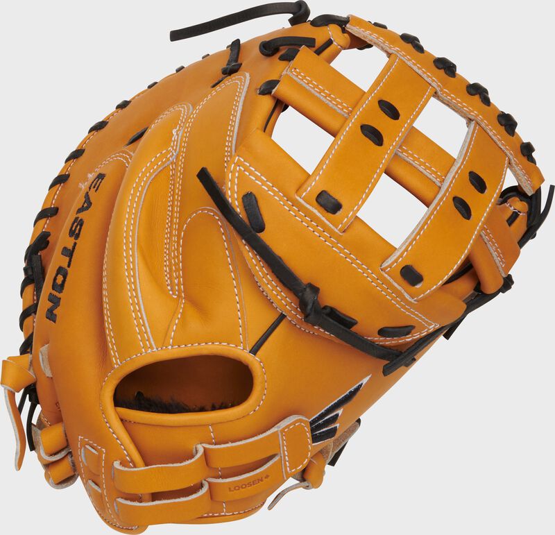 Back of a tan Professional Collection Color Splash 34” fastpitch catcher’s mitt