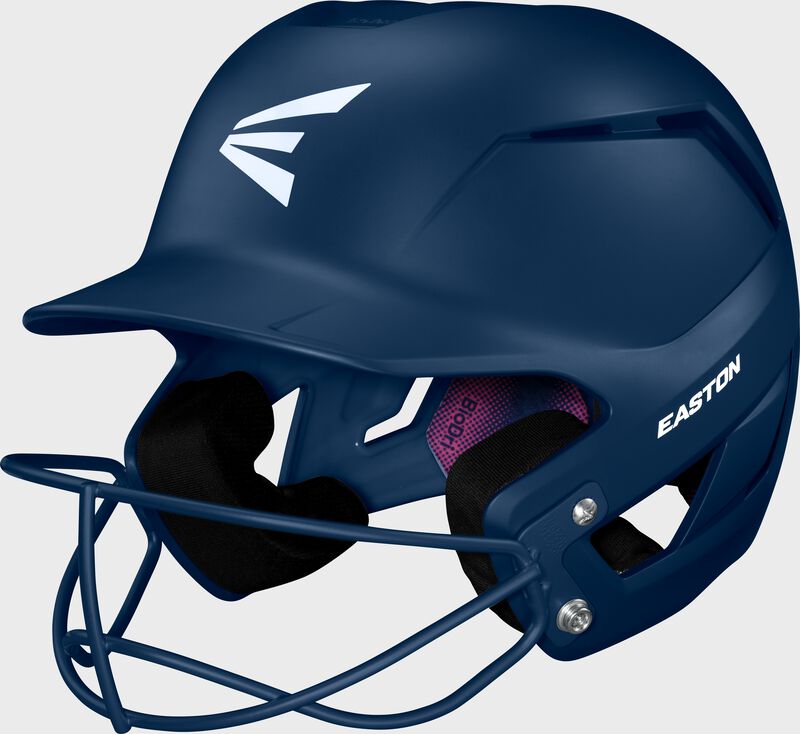 Front left of a navy Easton Z50 fastpitch batting helmet