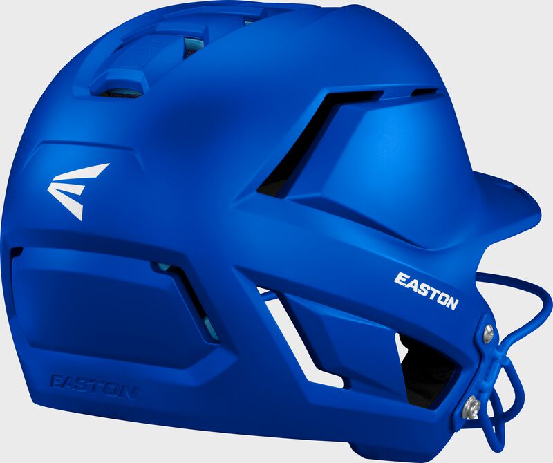 Back of a royal Easton Z50 fastpitch batting helmet