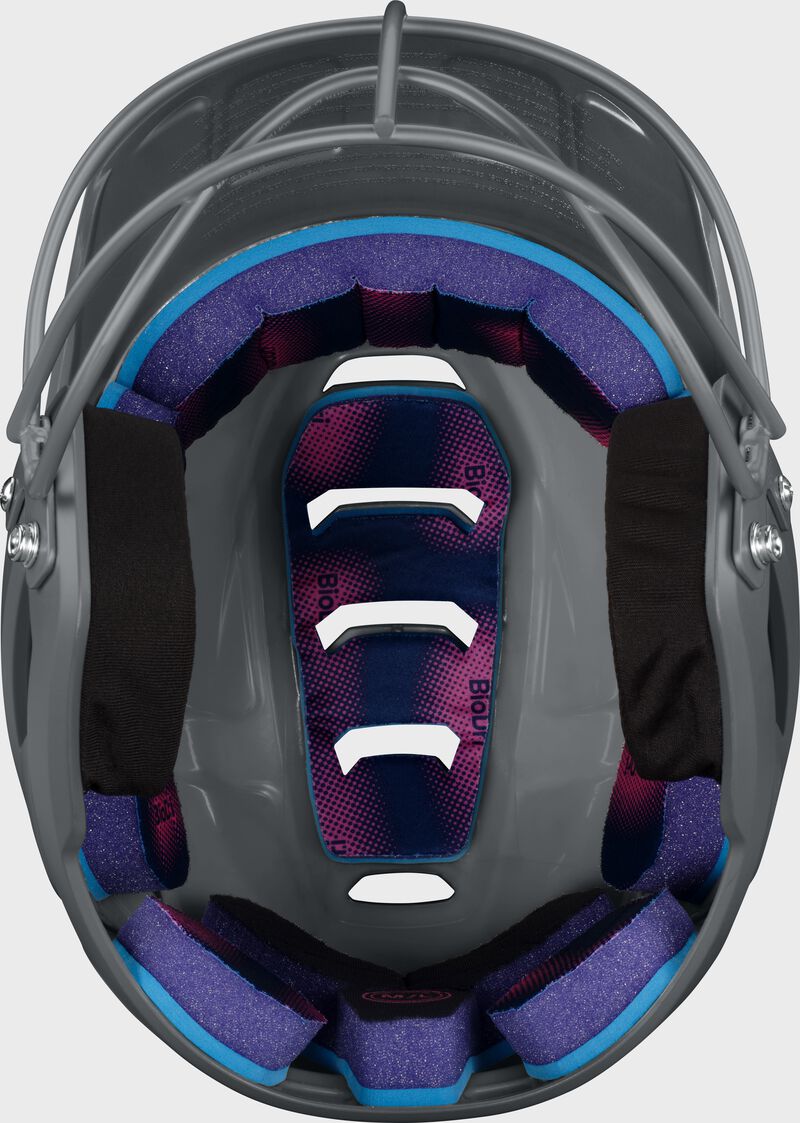 Inside padding of a charcoal Easton Z50 fastpitch batting helmet