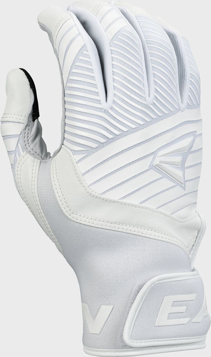 Back of a right hand white Walk-Off Ethos batting glove