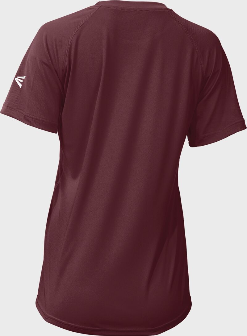 Back of a maroon Easton women's elite short sleeve performance tee