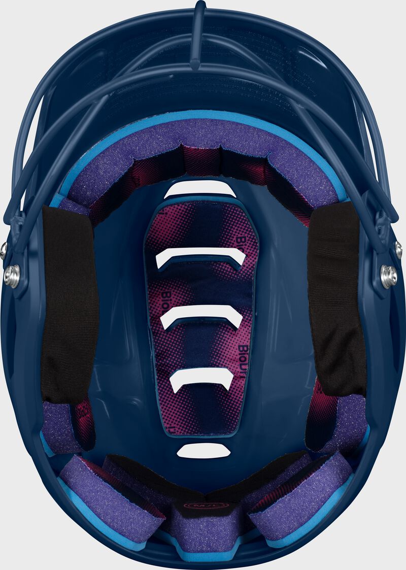 Inside padding of a navy Easton Z50 fastpitch batting helmet