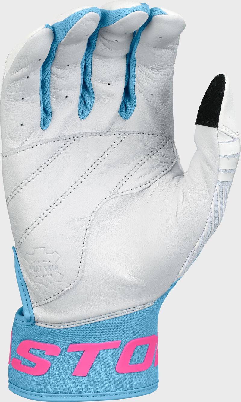 White palm of a Walk-Off Ethos Pool Party batting glove