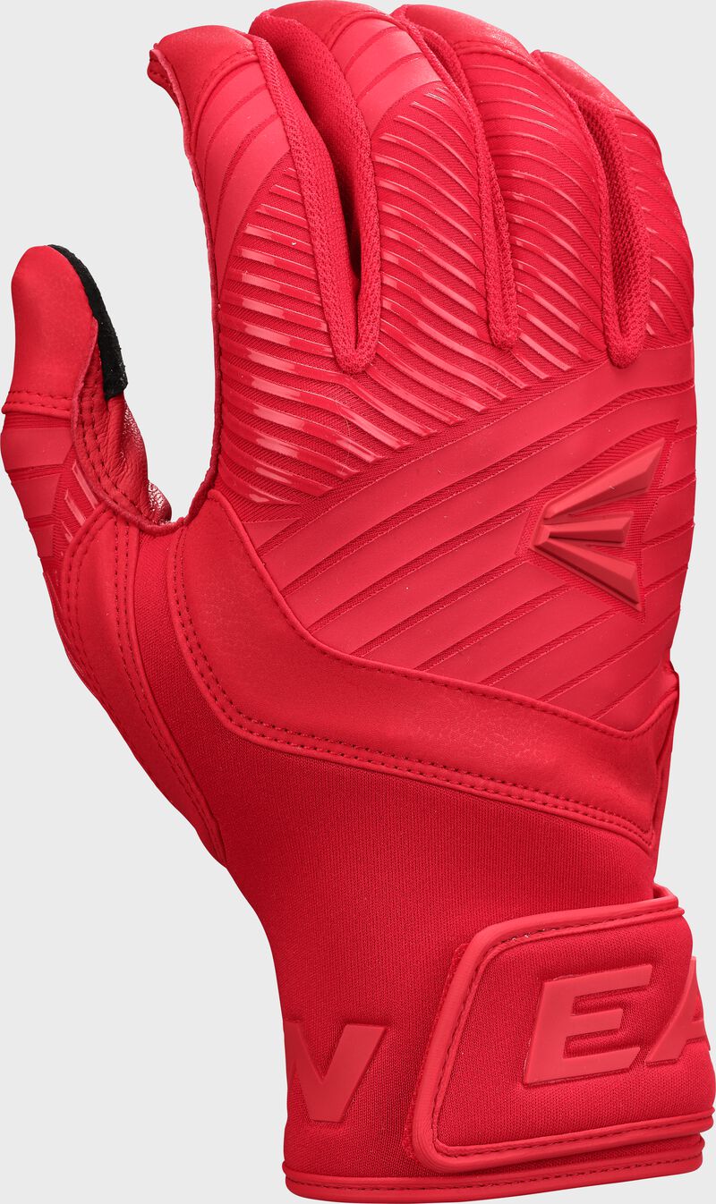 Back of a right hand red Walk-Off Ethos batting glove