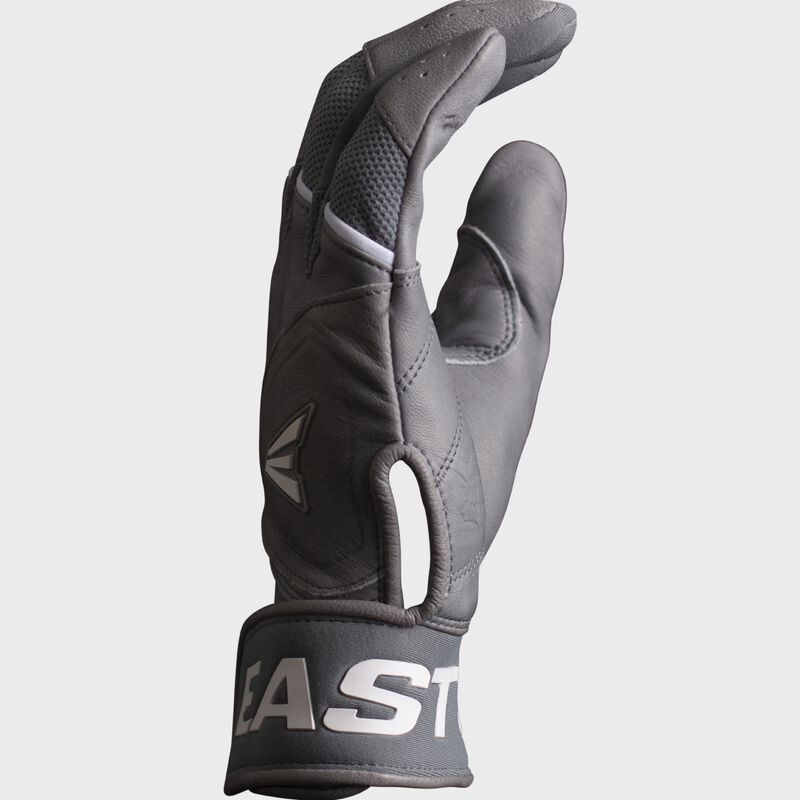 Pinky side of a grey Tantrum Pro slowpitch batting glove