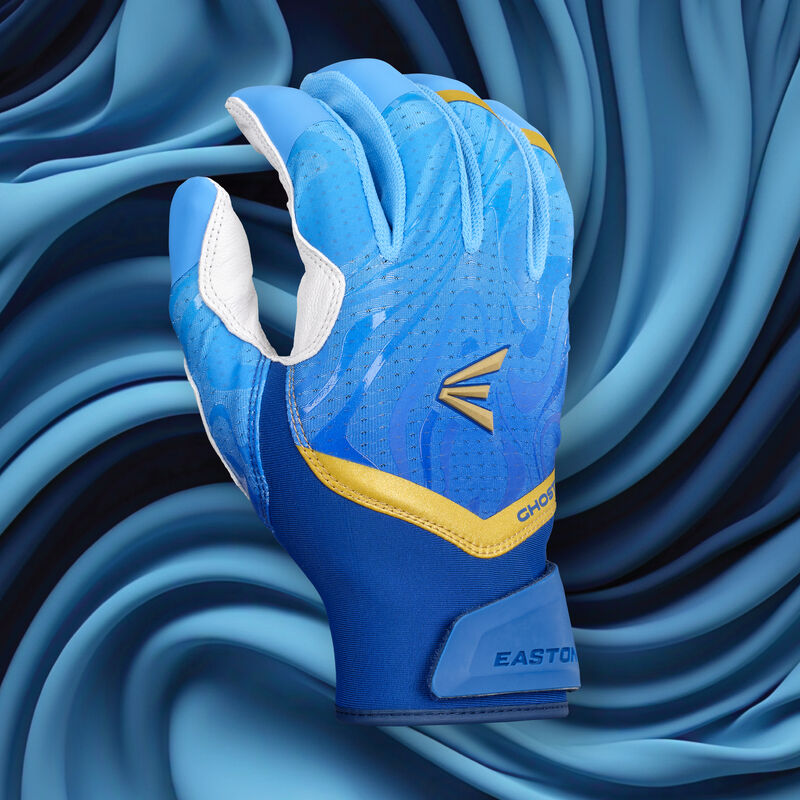 Back of an "Out of the Blue" Easton Ghost Ethos fastpitch batting glove loading=