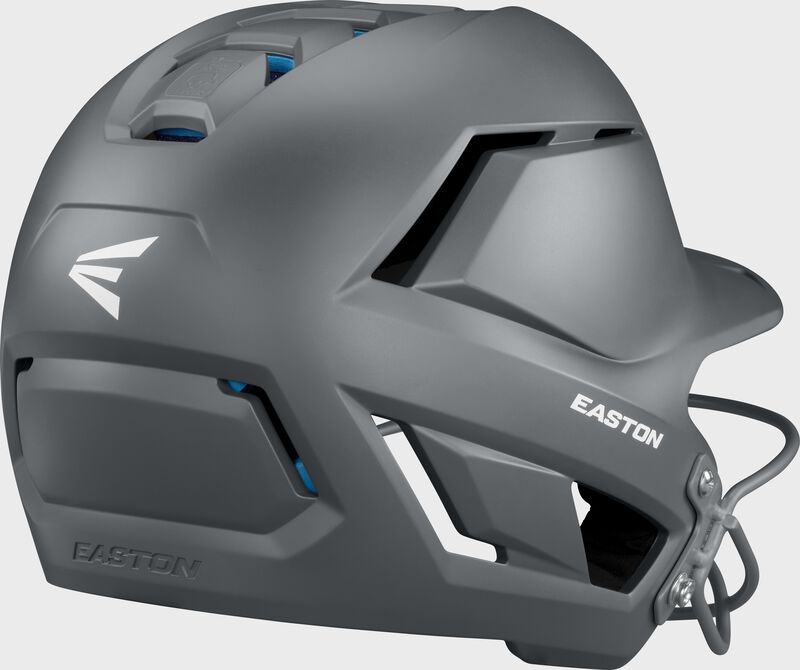 Back of a charcoal Easton Z50 fastpitch batting helmet