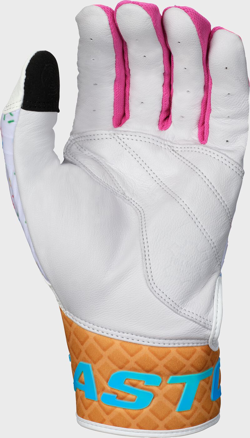 White palm of the left hand Walk-Off Ethos Sugar Rush batting glove