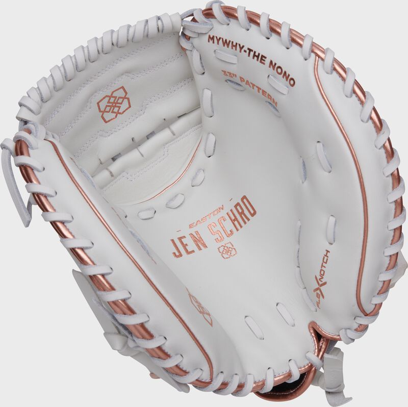 White palm of an Easton Jen Schro Elite Series catcher's mitt
