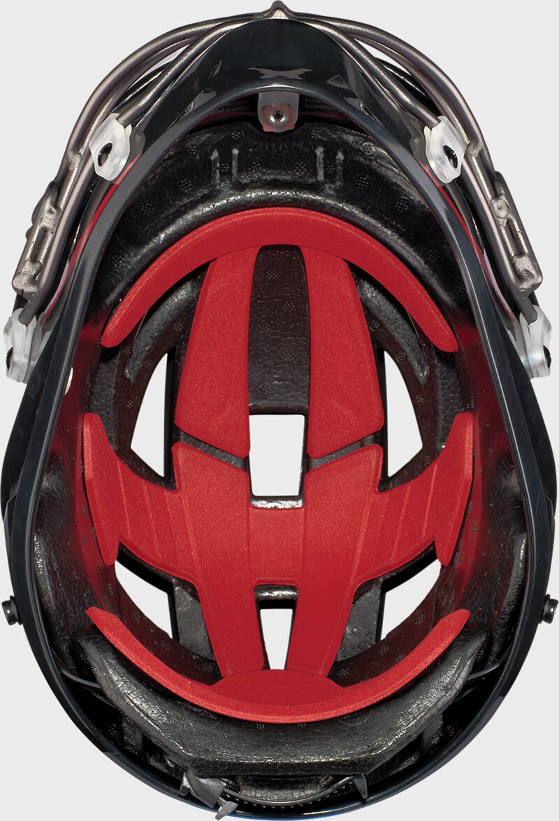 Red inside padding of a black Hellcat slowpitch helmet - SKU: EHCATH
