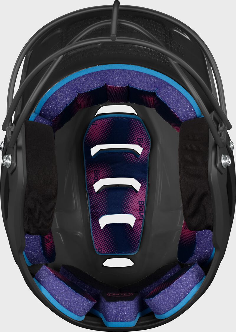 Inside padding a black Easton Z50 fastpitch batting helmet