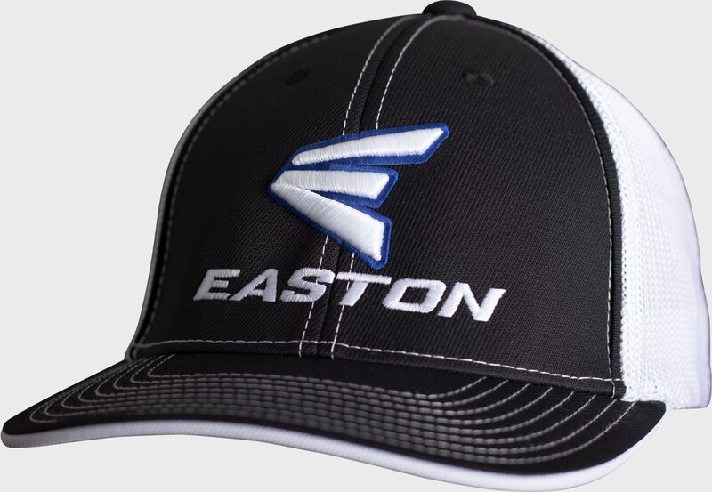 Front angle of a black/white Easton mesh back hat - SKU: EFFHAT-BW loading=