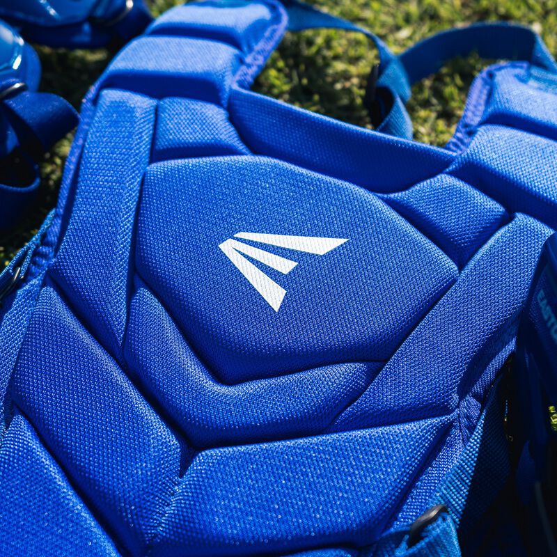 Close-up picture of a royal Easton Black Magic 3.0 youth chest protector