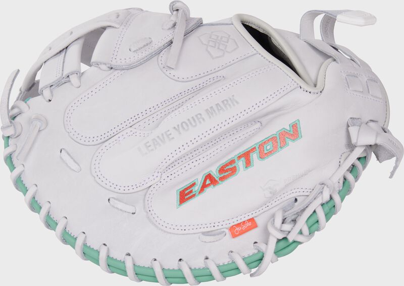 White back of a Jen Schro "The Rudi" Professional Collection catcher's mitt
