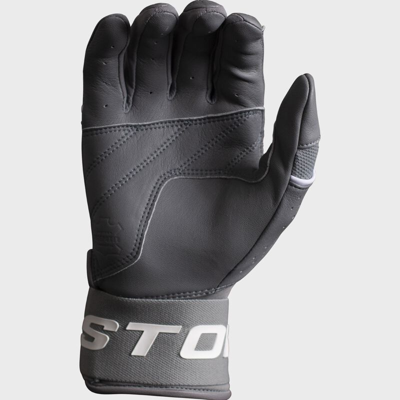 Grey leather palm of a Tantrum Pro Locked-In slowpitch batting glove