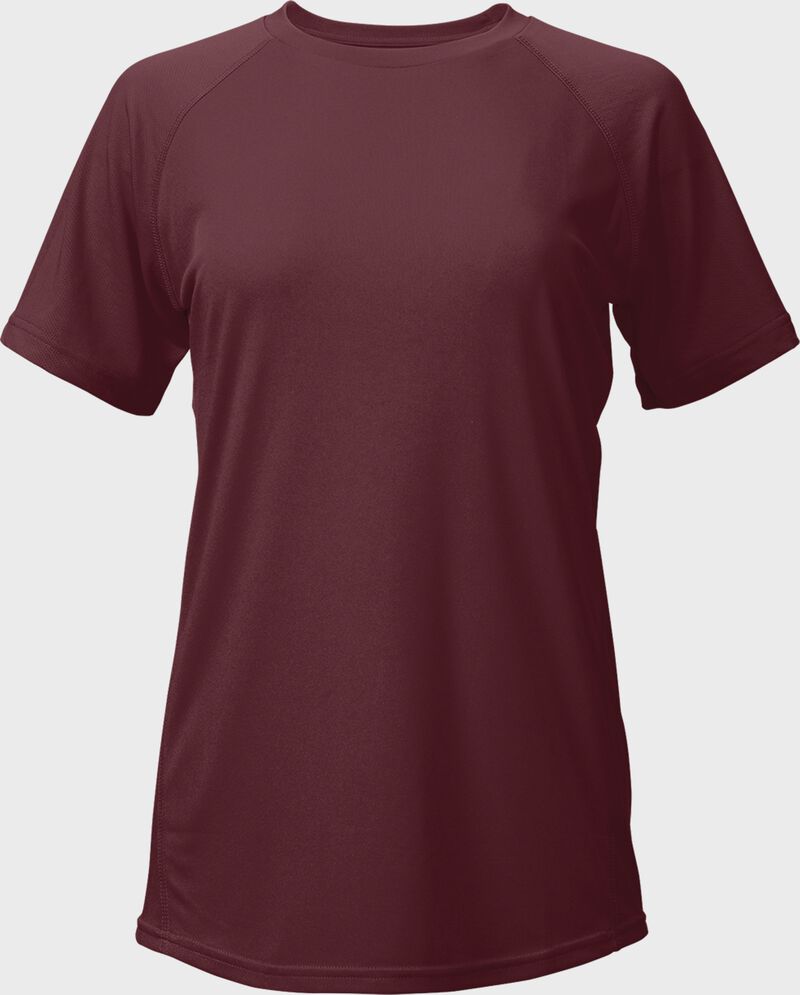 Front of a maroon Easton women's elite short sleeve performance tee