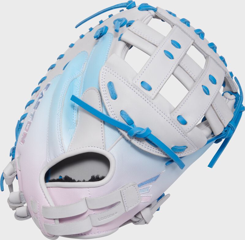 Professional Collection Color Splash 2.0 White/Columbia Blue/Pink 34" Fastpitch Catcher's Mitt, Right Hand Throw