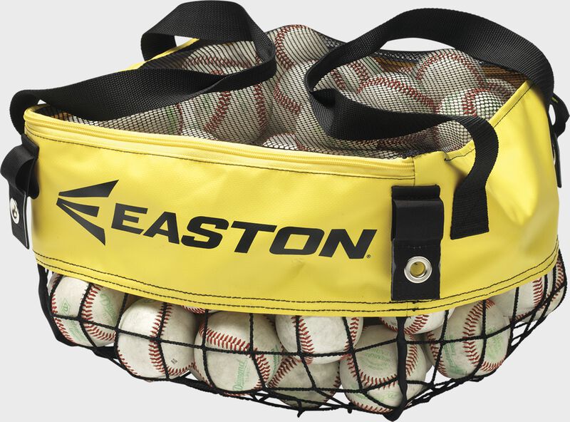 A removable Easton Ball Caddy Bag filled with baseballs loading=