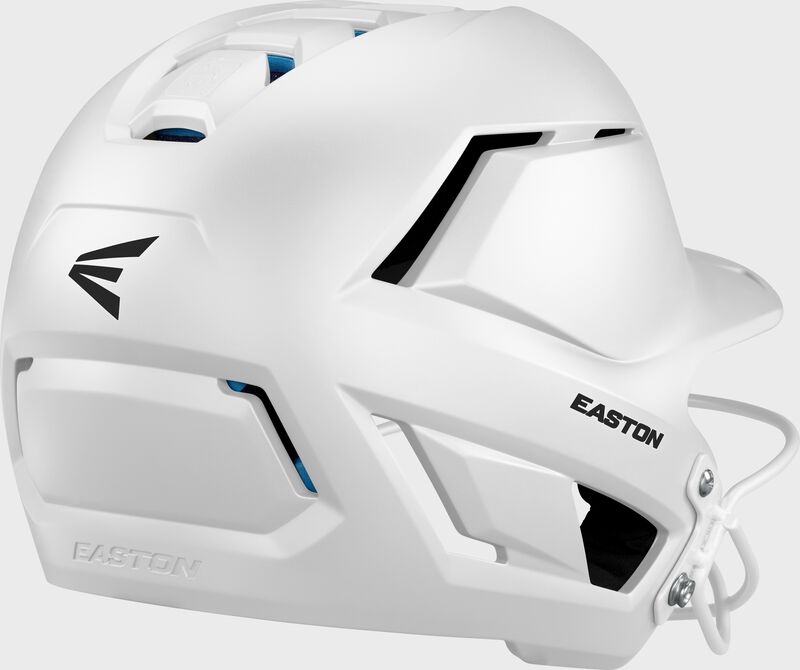 Back right a white Easton Z50 fastpitch batting helmet
