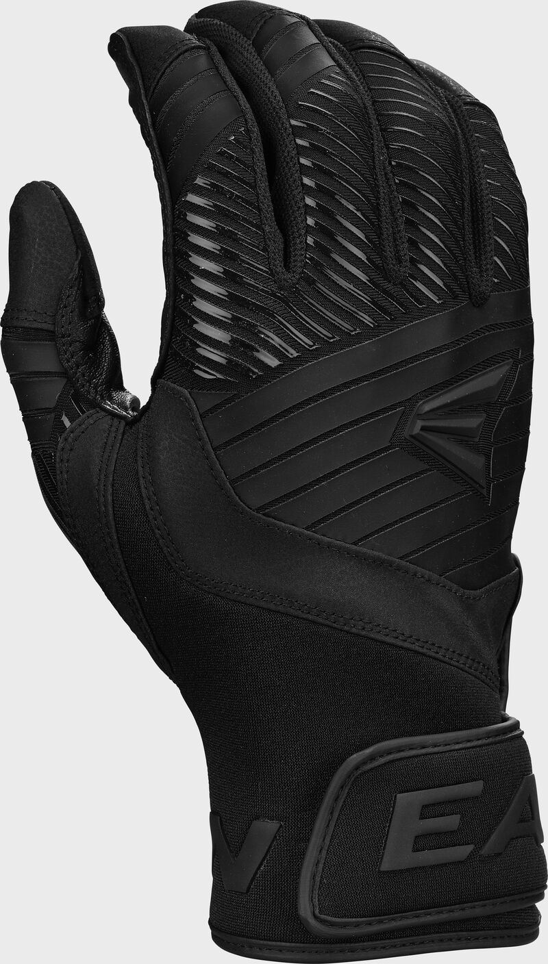 Back of a right hand black Walk-Off Ethos batting glove