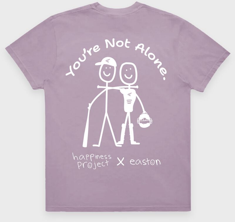 Back of a plum Easton Happiness Project "You're Not Alone" Tee
