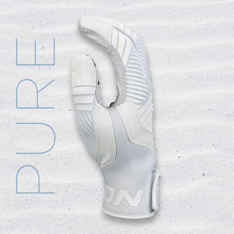 Thumb of a white Easton Walk-Off Ethos Pure batting glove with a "Pure" background