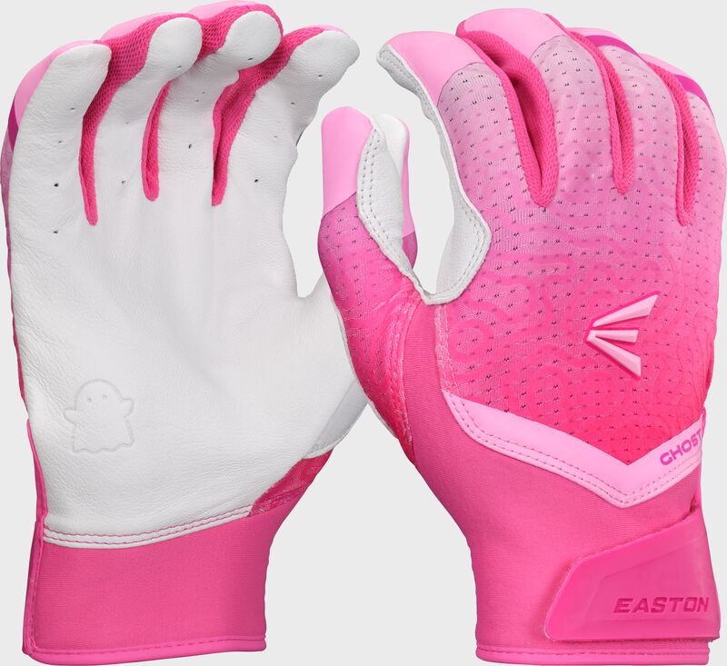 A pair of "Strawberry Glow" Easton Ghost Ethos fastpitch batting gloves loading=