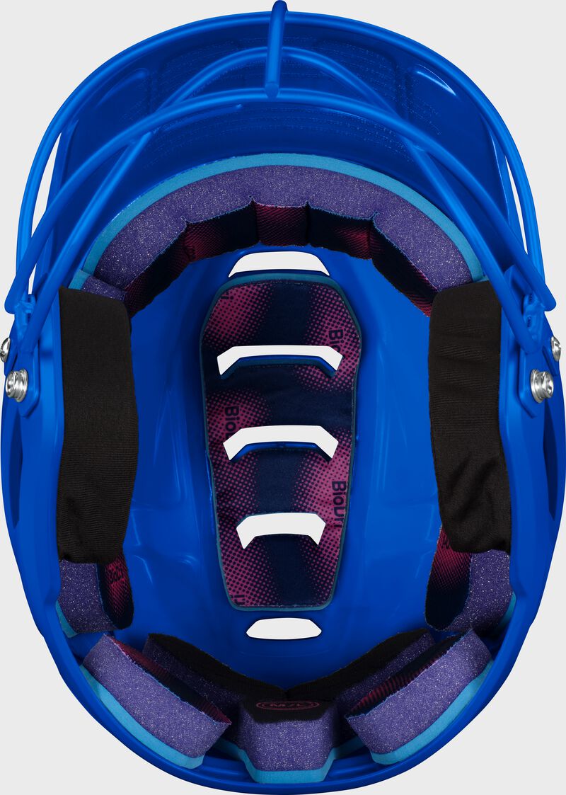 Inside padding of a royal Easton Z50 fastpitch batting helmet