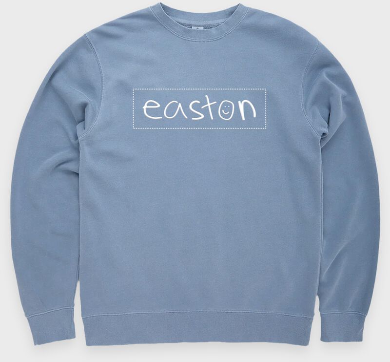 Front of a powder blue Easton Happiness Project "You're Not Alone" crew neck