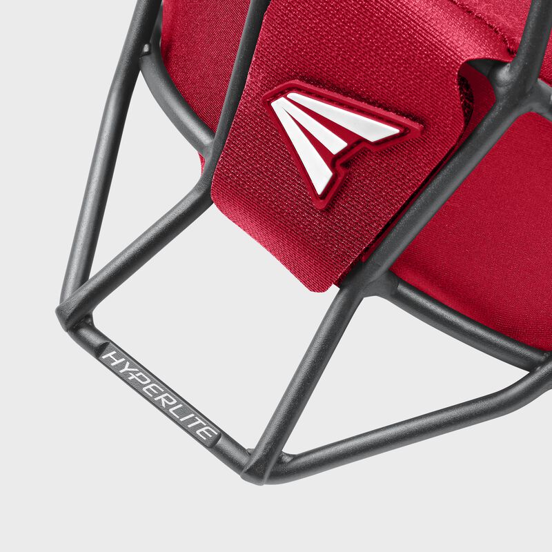 Easton logo, and bottom cage of a red Hyperlite Catcher's mask